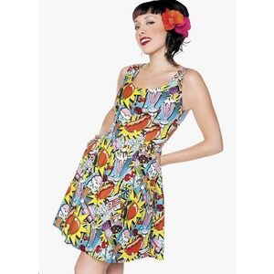 Folter Dress Sz Medium Retro Pop Art Ice Cream Hot Dog Milkshake Fit Flare Mod